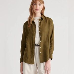 Quince 100% European Linen Olive Green Button-Up Shirt